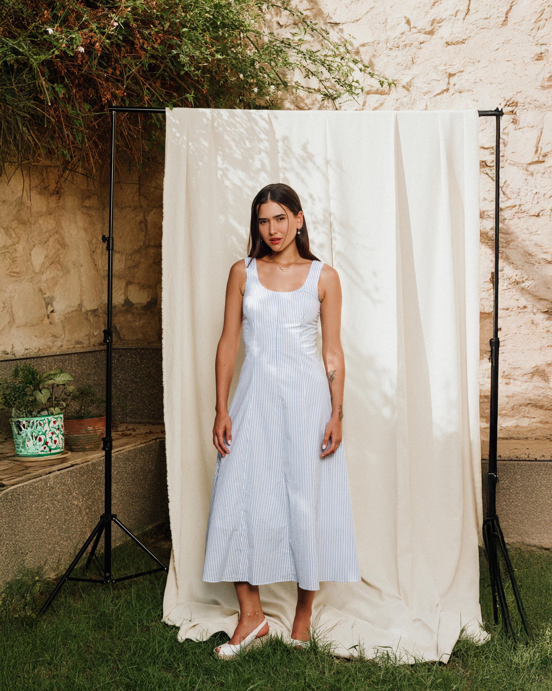 belonging flared midi dress Aje Belonging Flared Midi Dress Blue Size 14